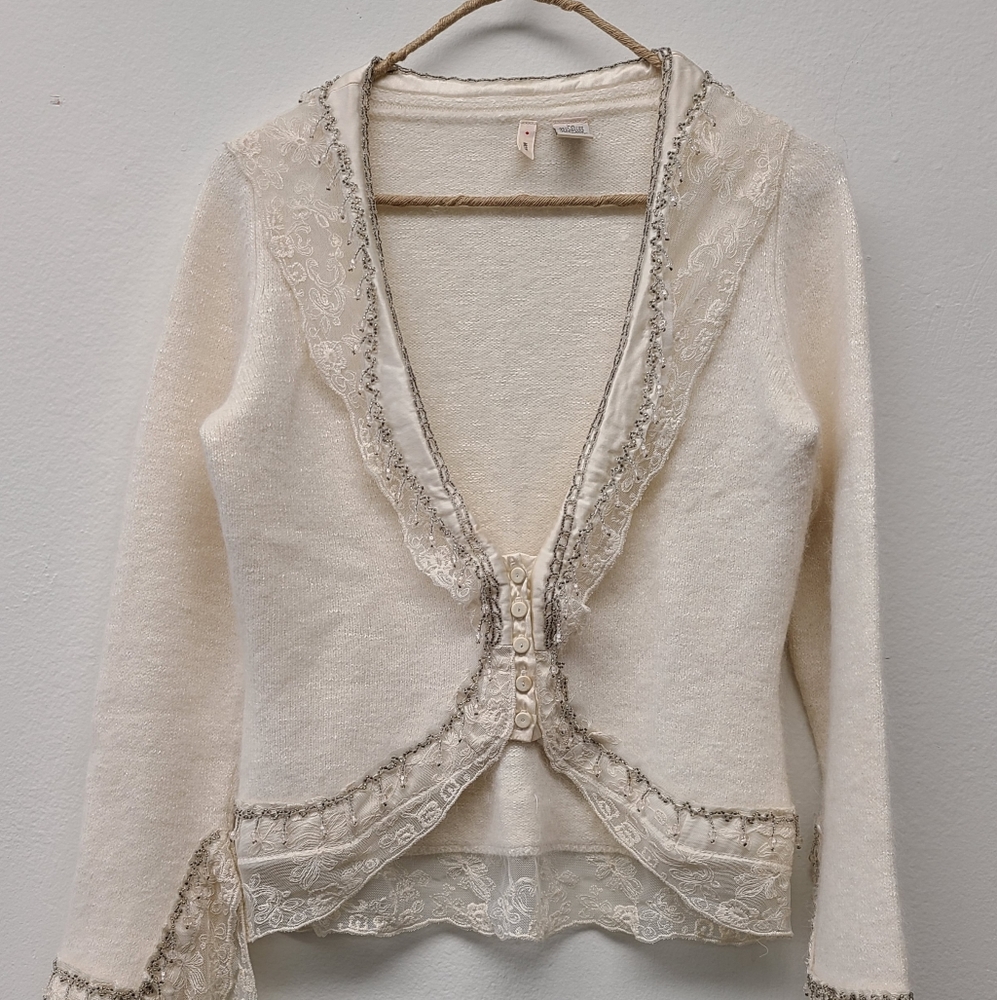 Anthropologie lace, beads combo sweater cardigan